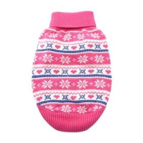 Dog Cable Knit 100% Cotton Sweater    Snowflakes and Hearts Pink