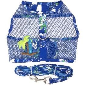 Surfboard Blue and Green Cool Mesh Dog Harness with Matching Leash