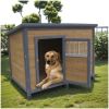 45"large solid wood dog house, waterproof PVC plastic roof, breathable wooden doors