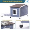 Large Wooden Dog House Indoor Outdoor with Terrace and Open Waterproof Asphalt Roof, Outdoor Dog House with Raised Floor, Windows and Door Curtains