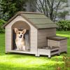 Outdoor fir wood dog house with an open roof ideal for small to medium dogs. With storage box