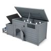 Wood Dog House, Outdoor Dog Kennel with Food Bowls, Storage Box, Vents, Openable Roof, Dog Pet Playpen Cage, Gray