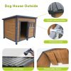 45"large solid wood dog house, waterproof PVC plastic roof, breathable wooden doors