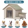 Outdoor fir wood dog house with an open roof ideal for small to medium dogs. With storage box