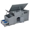 Wood Dog House, Outdoor Dog Kennel with Food Bowls, Storage Box, Vents, Openable Roof, Dog Pet Playpen Cage, Gray