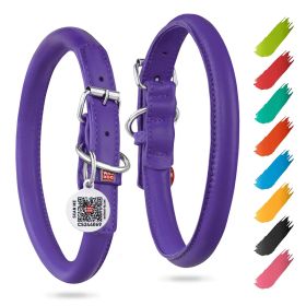 Purple Ultra Soft Rolled Leather Dog Collar for Small Dogs 10-13 inch Neck Soft Padded Dog Collars (Color: Purple)